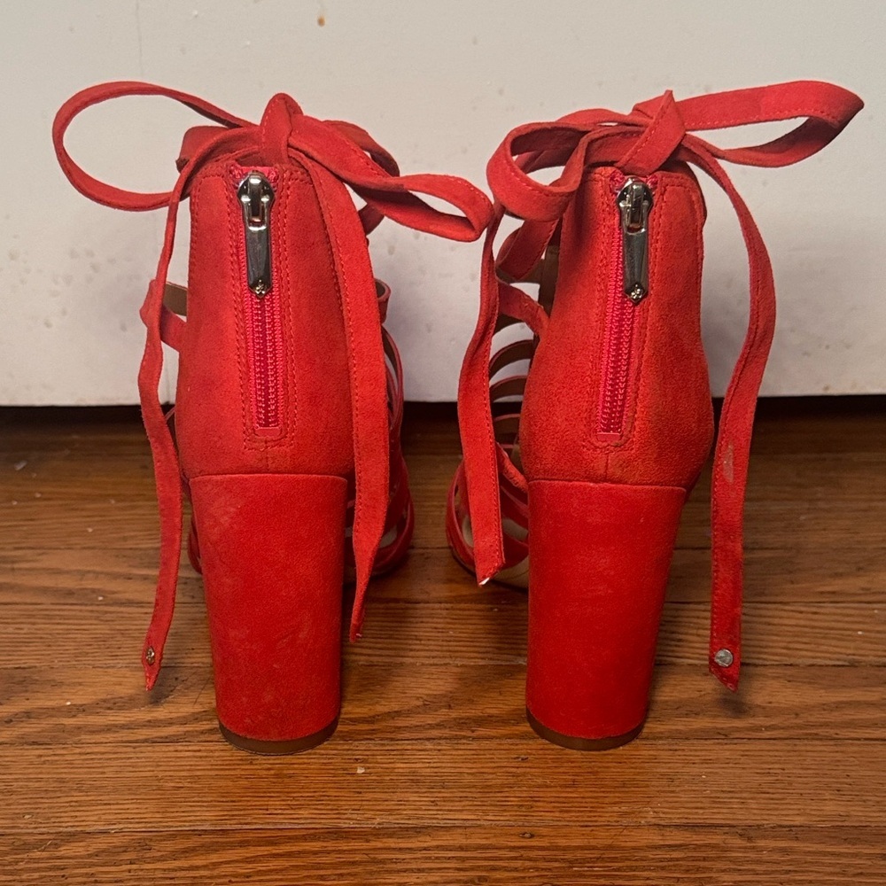 Gorgeous Sam Edelman Red Yarina Leather Chunky Heel Strappy Sandals Size 8 - Picture 3 of 11